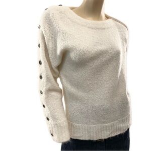 Habitual- button sleeve cream crew neck sweater- medium